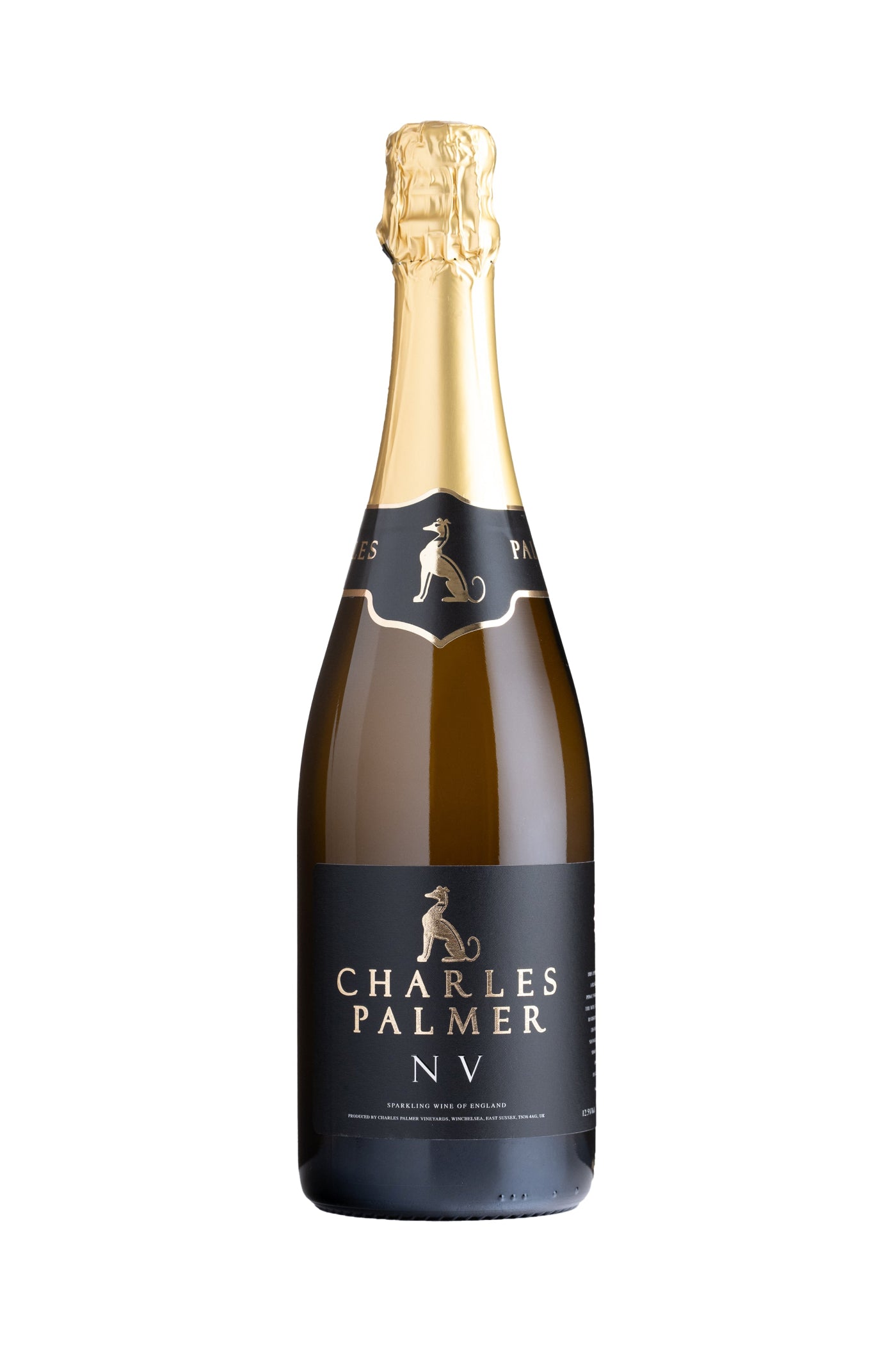 Bottle of Charles Palmer NV wine on a white background
